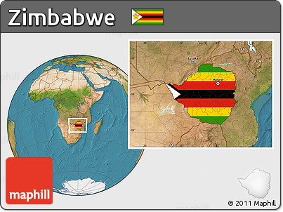 Flag Location Map of Zimbabwe, satellite outside