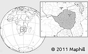 Gray Location Map of Zimbabwe, blank outside, hill shading inside