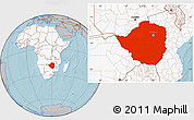 Gray Location Map of Zimbabwe, highlighted continent, hill shading