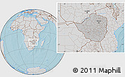 Gray Location Map of Zimbabwe, lighten, desaturated, land only, hill shading