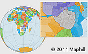 Gray Location Map of Zimbabwe, political outside, hill shading