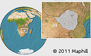 Gray Location Map of Zimbabwe, satellite outside, hill shading