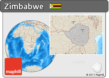 Gray Location Map of Zimbabwe, shaded relief outside