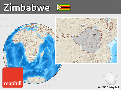 Gray Location Map of Zimbabwe, shaded relief outside