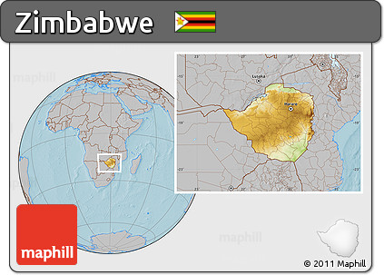 Physical Location Map of Zimbabwe, gray outside, hill shading