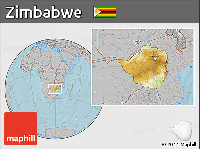 Physical Location Map of Zimbabwe, gray outside, hill shading