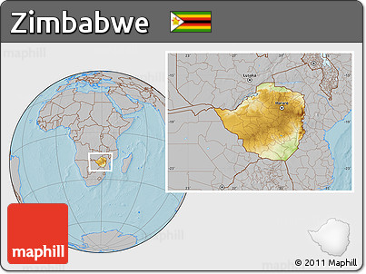 Physical Location Map of Zimbabwe, gray outside, hill shading