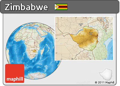 Physical Location Map of Zimbabwe, lighten, land only