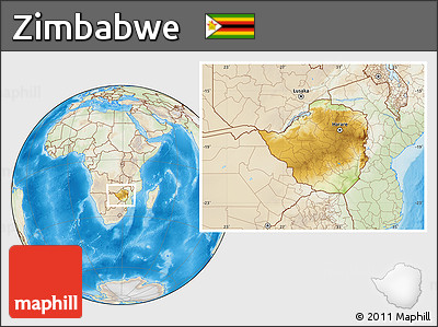Physical Location Map of Zimbabwe, lighten, land only