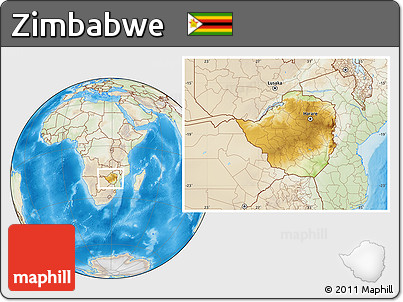 Physical Location Map of Zimbabwe, lighten, land only