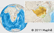 Physical Location Map of Zimbabwe, lighten, semi-desaturated, land only