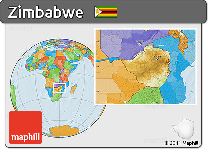 Physical Location Map of Zimbabwe, political outside