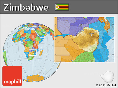 Physical Location Map of Zimbabwe, political outside