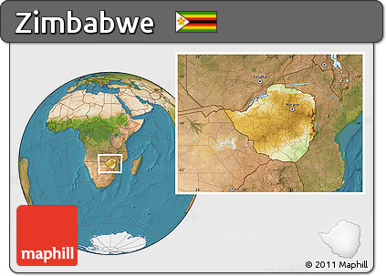 Physical Location Map of Zimbabwe, satellite outside