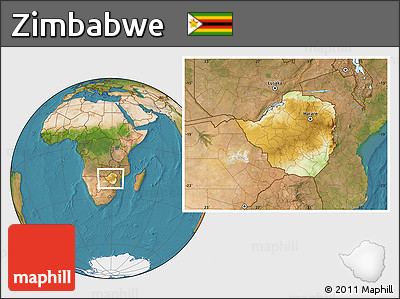 Physical Location Map of Zimbabwe, satellite outside