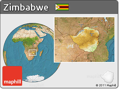 Physical Location Map of Zimbabwe, satellite outside