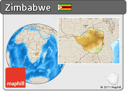Physical Location Map of Zimbabwe, shaded relief outside