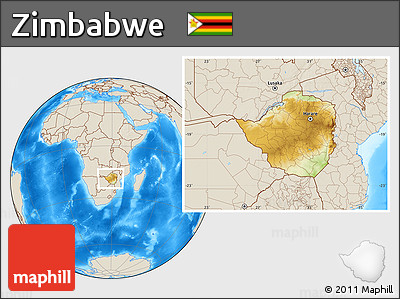 Physical Location Map of Zimbabwe, shaded relief outside