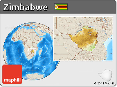 Physical Location Map of Zimbabwe, shaded relief outside
