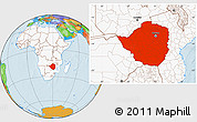 Political Location Map of Zimbabwe, highlighted continent