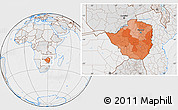 Political Location Map of Zimbabwe, lighten, desaturated