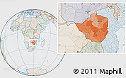 Political Location Map of Zimbabwe, lighten, semi-desaturated