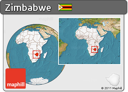 Satellite Location Map of Zimbabwe, highlighted continent, within the entire continent