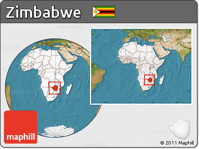 Satellite Location Map of Zimbabwe, highlighted continent, within the entire continent