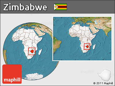 Satellite Location Map of Zimbabwe, highlighted continent, within the entire continent