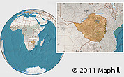 Satellite Location Map of Zimbabwe, lighten, semi-desaturated, land only