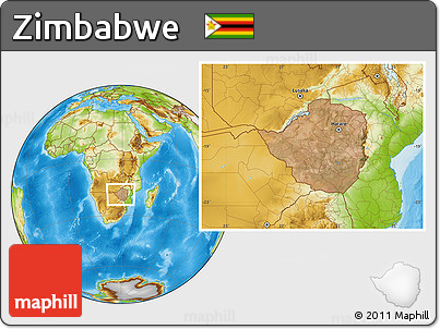 Satellite Location Map of Zimbabwe, physical outside