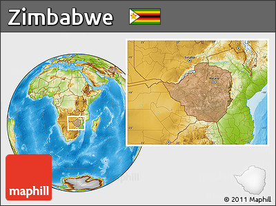 Satellite Location Map of Zimbabwe, physical outside