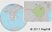 Savanna Style Location Map of Zimbabwe, gray outside