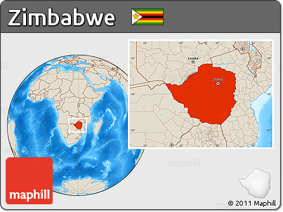 Shaded Relief Location Map of Zimbabwe
