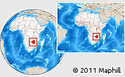 Shaded Relief Location Map of Zimbabwe, highlighted continent, within the entire continent