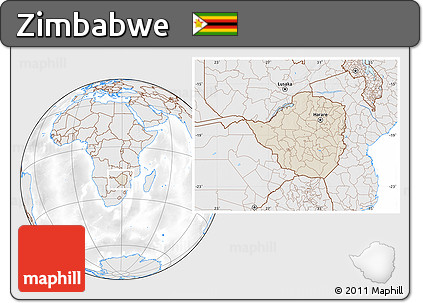 Shaded Relief Location Map of Zimbabwe, lighten, desaturated