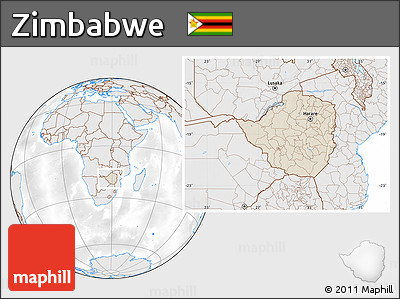 Shaded Relief Location Map of Zimbabwe, lighten, desaturated
