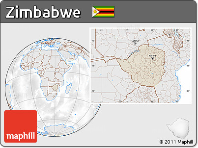 Shaded Relief Location Map of Zimbabwe, lighten, desaturated