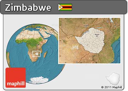 Shaded Relief Location Map of Zimbabwe, satellite outside