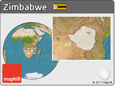 Shaded Relief Location Map of Zimbabwe, satellite outside