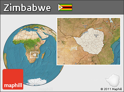 Shaded Relief Location Map of Zimbabwe, satellite outside