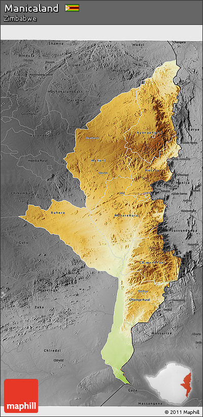 Physical 3D Map of Manicaland, darken, desaturated