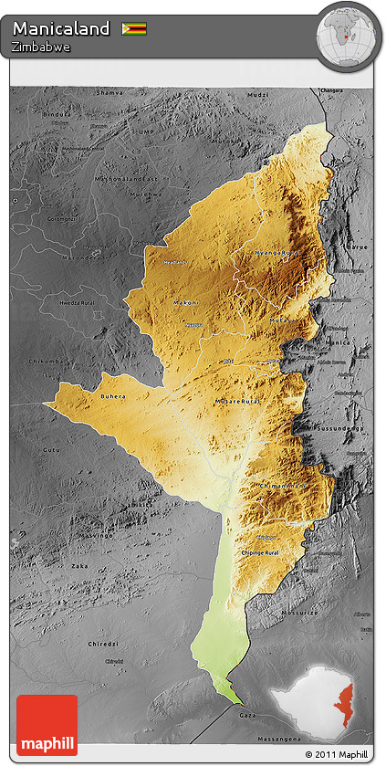 Physical 3D Map of Manicaland, darken, desaturated