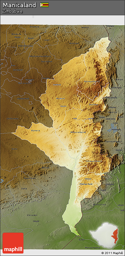 Physical 3D Map of Manicaland, darken