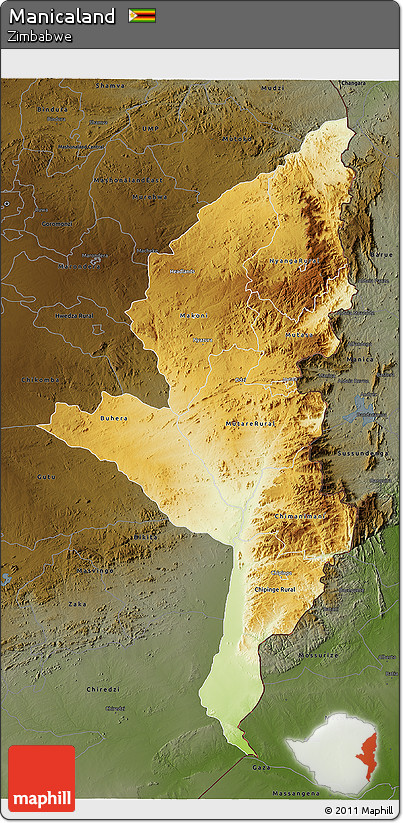 Physical 3D Map of Manicaland, darken