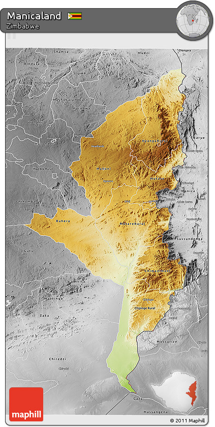 Physical 3D Map of Manicaland, desaturated