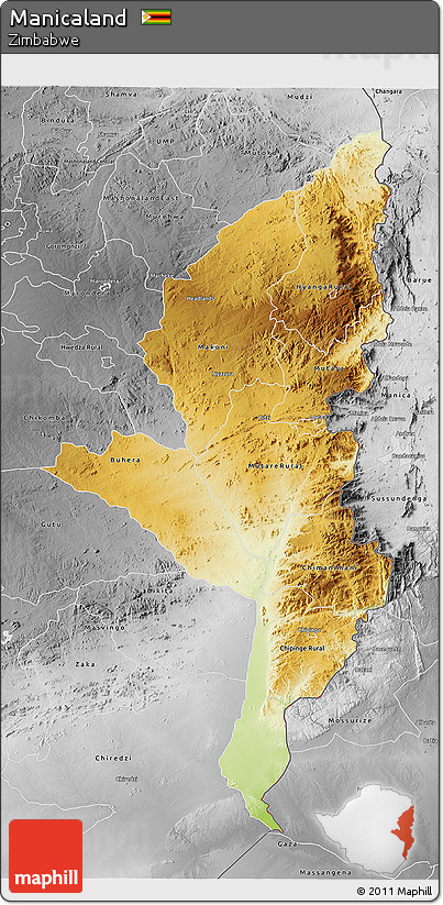 Physical 3D Map of Manicaland, desaturated