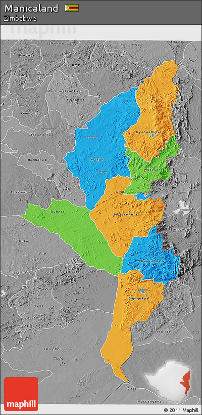 Political 3D Map of Manicaland, desaturated