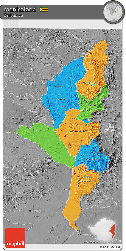Political 3D Map of Manicaland, desaturated