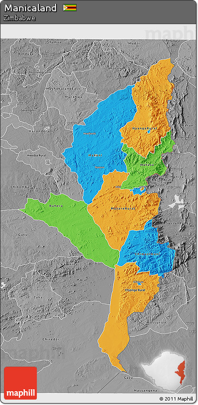 Political 3D Map of Manicaland, desaturated